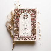 ブルゴーニュ&アイボリー花模様アールヌーボー結婚ズ 招待状