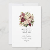 ブルゴーニュ、アイボリー、セージフローラ結婚ズ 招待状 (正面)