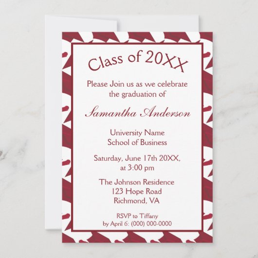 ブルゴーニュ・アンド・ホワイトの卒業式パーティー 招待状 (正面)