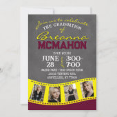 ブルゴーニュ&イエローチャルボードフィルムストリップ卒業 招待状 (正面)