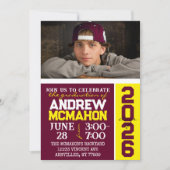 ブルゴーニュ&イエロー卒業写真招待状 招待状 (正面)