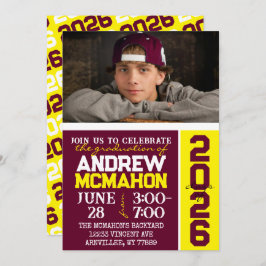 ブルゴーニュ&イエロー卒業写真招待状 招待状