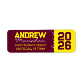 ブルゴーニュ&イエロー卒業差出人住所ラベル ラベル (正面)