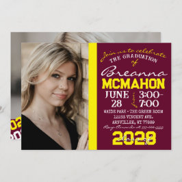 ブルゴーニュ&イエロー卒業2フォト招待状 招待状