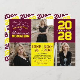 ブルゴーニュ&イエロー3写真卒業招待状 招待状