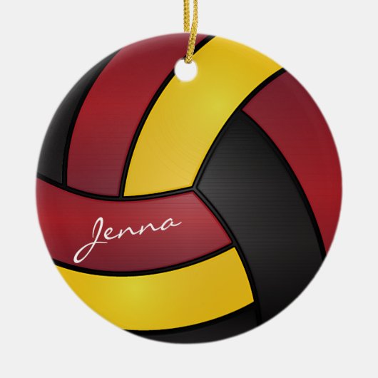 ブルゴーニュ、イエロー、ブラックバレーボール2 | DIY名 セラミックオーナメント (正面)