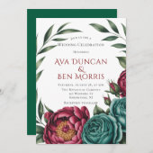 ブルゴーニュ&エメラルド牡丹冬の結婚式 招待状 (正面/裏面)