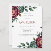 ブルゴーニュ&エメラルド牡丹冬カップルのシャワー 招待状 (正面)