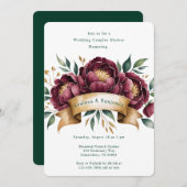 ブルゴーニュ&エメラルド結婚牡丹のカップルのシャワー 招待状 (正面/裏面)