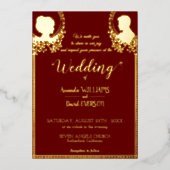 ブルゴーニュ – エレガントなウェディング – ゴールデン実在と一緒 箔招待状 (正面)