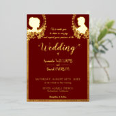 ブルゴーニュ – エレガントなウェディング – ゴールデン実在と一緒 箔招待状 (立ち正面)