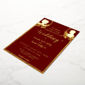 ブルゴーニュ – エレガントなウェディング – ゴールデン実在と一緒 箔招待状 (回転した状態)