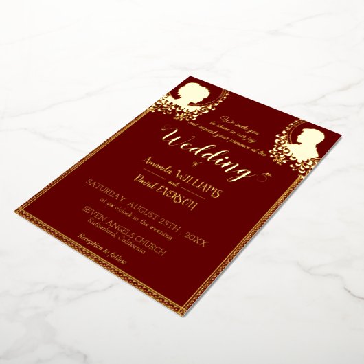 ブルゴーニュ – エレガントなウェディング – ゴールデン実在と一緒 箔招待状 (回転した状態)