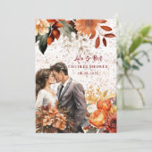 ブルゴーニュ・オレンジの新郎新婦結婚のカップルのシャワー 招待状 (スタンド正面)