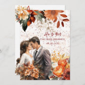 ブルゴーニュ・オレンジの新郎新婦結婚のカップルのシャワー 招待状 (正面/裏面)