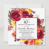 ブルゴーニュ・オレンジイエローピンクフローラ40歳 招待状 (正面)