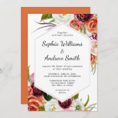 ブルゴーニュ&オレンジバラフローラ結婚式招待状 招待状 (正面/裏面)