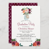 ブルゴーニュ・オレンジフローラ・メイソン・ジャー卒業パーティー 招待状 (正面/裏面)