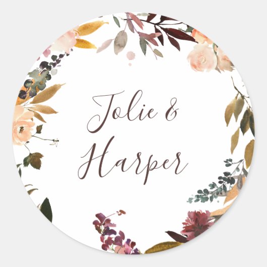 ブルゴーニュ・オレンジ結婚フローラ封筒用シール ラウンドシール (正面)