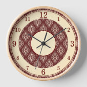 ブルゴーニュ&クリームエレガパターン(の模様が)あるンス 壁時計 (正面)