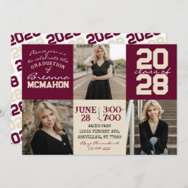 ブルゴーニュ&クリームタン3写真卒業招待状 招待状