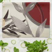 ブルゴーニュ&クリーム芸術的ウォーター葉カラー キッチンタオル (折り畳み)