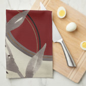 ブルゴーニュ&クリーム芸術的ウォーター葉カラー キッチンタオル (四つ折り)