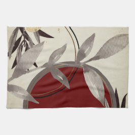 ブルゴーニュ&クリーム芸術的ウォーター葉カラー キッチンタオル