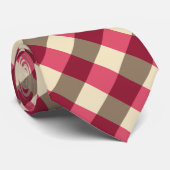 ブルゴーニュ、クリーム、トープ・タンの大きな格子柄 ネクタイ (ロール)