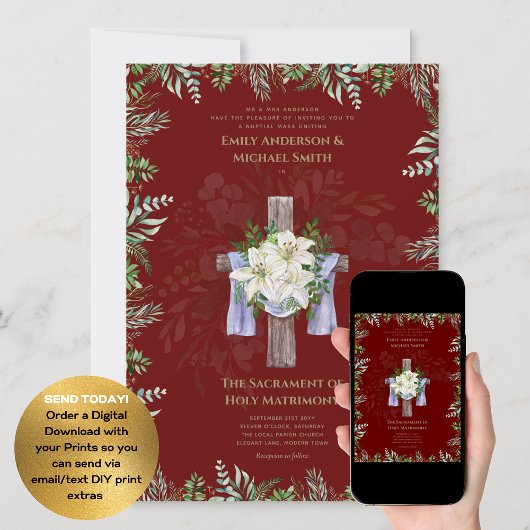 ブルゴーニュ・クロス・カトリック教会結婚の婚約者 招待状