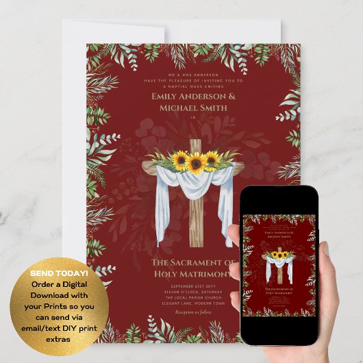 ブルゴーニュ・クロス・カトリック教会結婚の婚約者 招待状