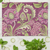 ブルゴーニュ&グリーンフローラダマスク キッチンタオル (折り畳み)