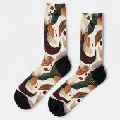 ブルゴーニュ、グリーン、マスタードの紅葉 ソックス (左)