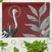 ブルゴーニュ&グレイ芸術的ウォーター葉カラーオストリッチ キッチンタオル (折り畳み)