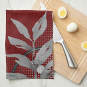 ブルゴーニュ&グレイ芸術的ウォーター葉カラーオストリッチ キッチンタオル (四つ折り)