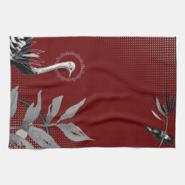 ブルゴーニュ&グレイ芸術的ウォーター葉カラーオストリッチ キッチンタオル