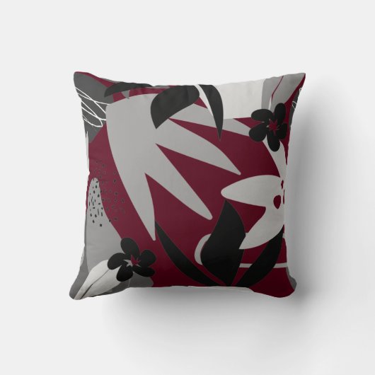 ブルゴーニュ&グレイ芸術的抽象芸術トロピカル クッション (裏面)