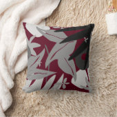 ブルゴーニュ&グレイ芸術的抽象芸術植物学 クッション (ブランケット)