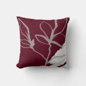 ブルゴーニュ&グレーウォーターカラーリーフデザイン クッション (正面)