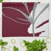 ブルゴーニュ&グレーミニマリストウォーター葉カラー キッチンタオル (折り畳み)