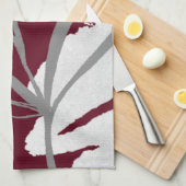 ブルゴーニュ&グレーミニマリストウォーター葉カラー キッチンタオル (四つ折り)