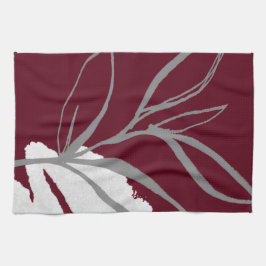 ブルゴーニュ&グレーミニマリストウォーター葉カラー キッチンタオル