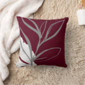 ブルゴーニュ&グレーミニマリストボタニカルデザイン クッション (ブランケット)