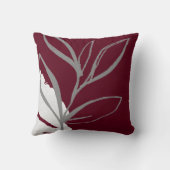 ブルゴーニュ&グレーミニマリストボタニカルデザイン クッション (裏面)