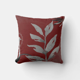 ブルゴーニュ&グレー抽象芸術水カラー葉オストリヒ クッション