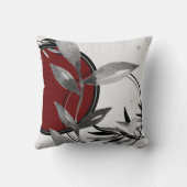 ブルゴーニュ&グレー抽象芸術禅水色リーフ クッション (裏面)