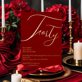 ブルゴーニュ&ゴールドフォイル40th誕生日招待状 箔招待状