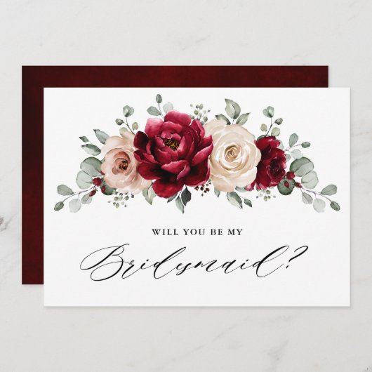 ブルゴーニュ・シャンパンアイボリーは私の花嫁のメイド 招待状 (正面/裏面)