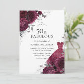 ブルゴーニュ&シルバードレスフローラバラ50誕生日 招待状 (スタンド正面)
