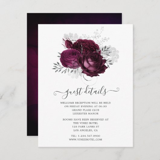 ブルゴーニュ&シルバーフローラ結婚ズゲスト詳細 エンクロージャーカード (正面/裏面)